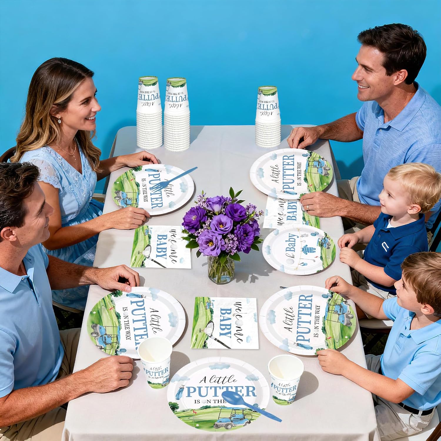 168Pcs Golf Baby Shower Party Supplies A Little Putter is on The Way Plates and Napkins Disposable Green Blue Golf Theme Tableware Set for Baby Shower Birthday Gender Reveal Party Decorations Serve 24 - Image 7