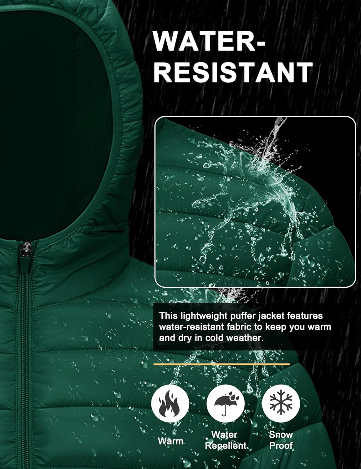 CRYSULLY Men's Puffer Jacket with Hood Lightweight Warm Winter Coats Water-Resistant Windproof Packable Bubble Jackets
