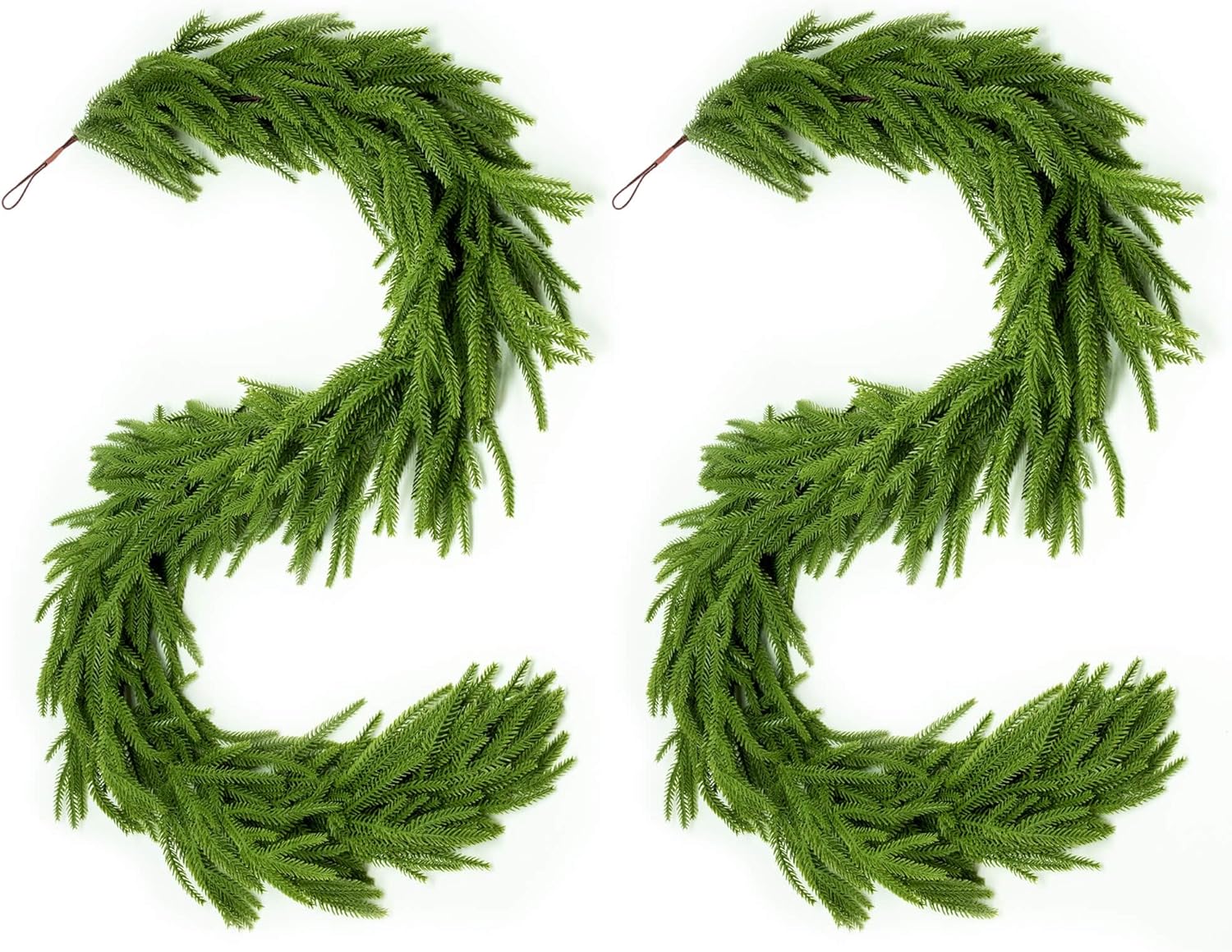 Christmas Garland 2Pcs 6ft Winter Artificial Norfolk Pine Garlands Real Touch Faux Greenery Garland for Table, Mantle, Wall, Indoor, Outdoor Christmas Decorations - Image 7