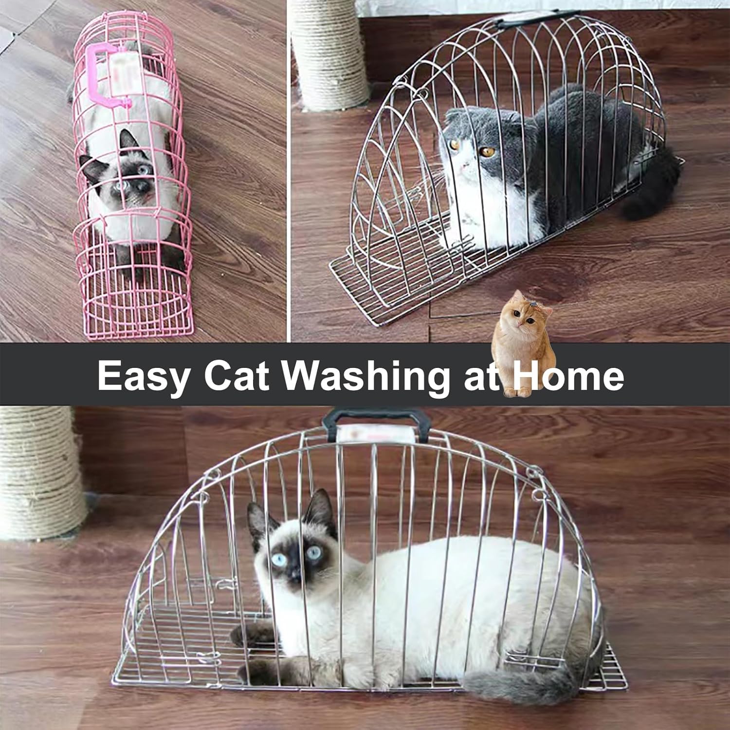 Cat Bathing Cage, Puppy Pads, Pet Drying Box for Cat Puppy Cat Grooming Shower Cage Stainless Steel Cat Bath Cage Doggy House Dryer Cage for Cats Dogs Rabbits Dog Pee Pads (Size : M)