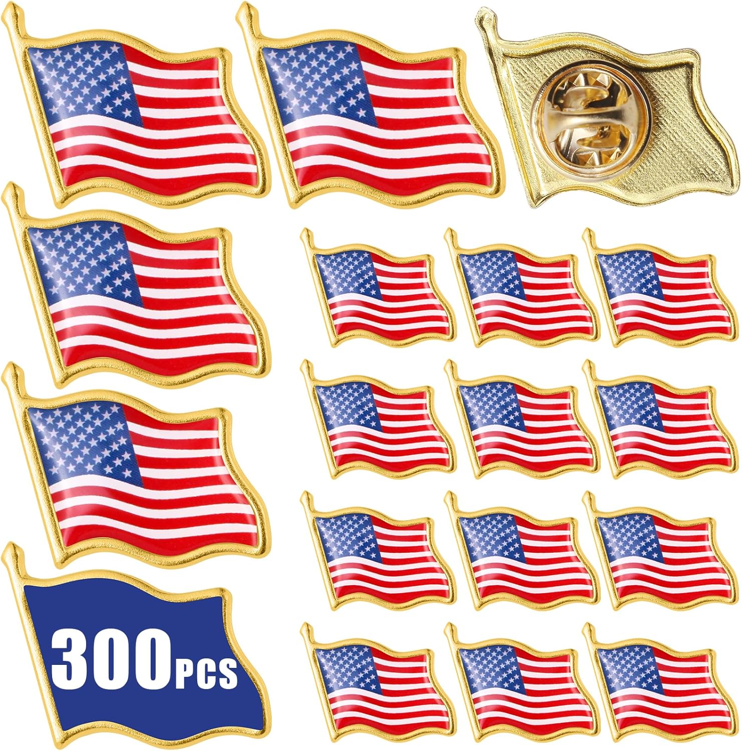 50/100/200/300 PCS American Flag Lapel Pins Bulk, Metal USA Flag Pin with Butterfly Clutch, Patriotic Badge for Veterans, Events and Celebrations