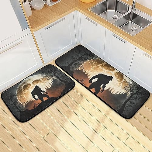Miniatura 1 de Silhouette Werewolf - Alfombrillas de cocina de 2 piezas para piso, alfombras de cocina de pelo bajo, acolchadas, absorbentes, cómodas, para