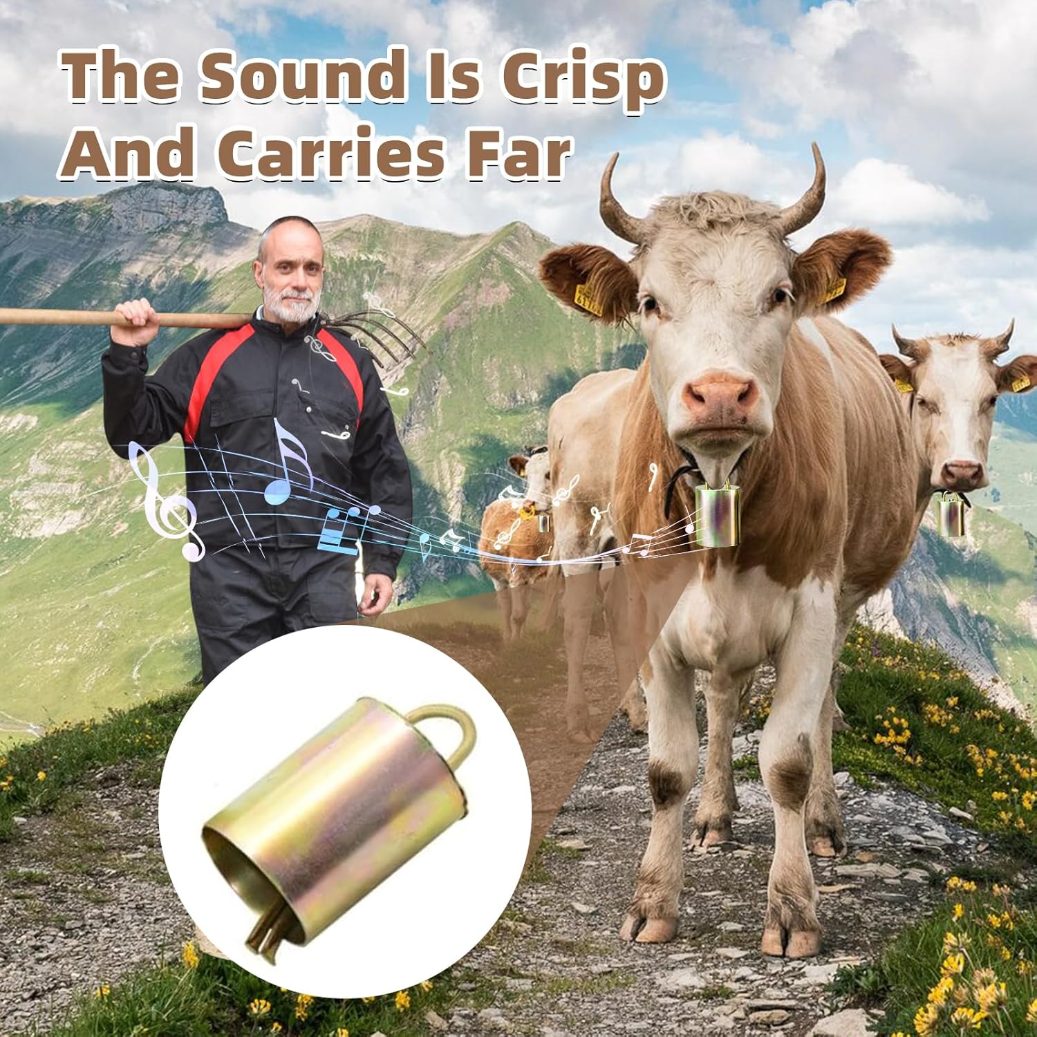 MJMX Large and Small Animal Bells Set – 2 Stainless Steel Large Bells + 4 Antique Bronze Small Bells for Cattle, Sheep, Pigs, Horses, and Pets – Loud, and Rust-Resistant - Image 2