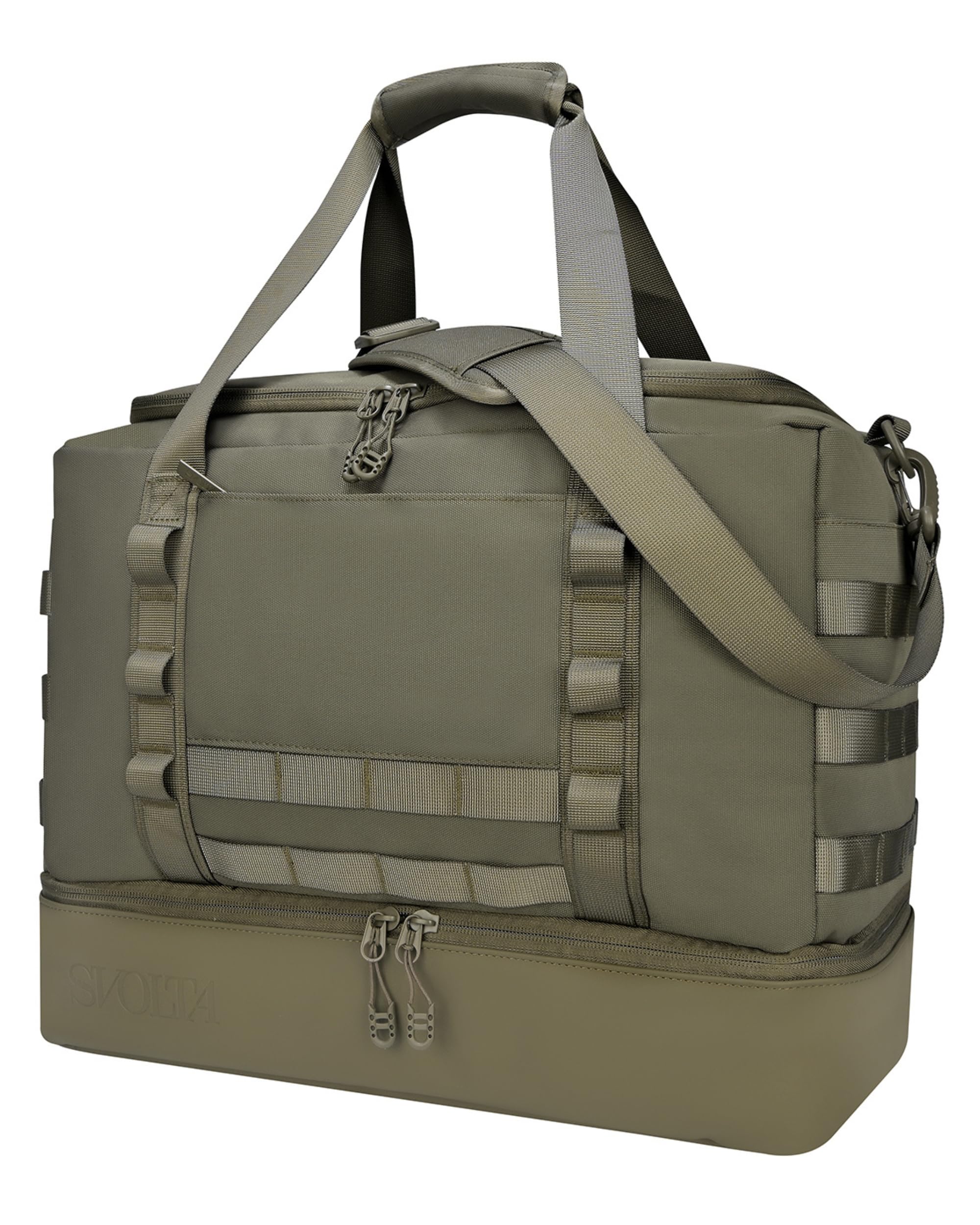 SVOLTA Bolsa de Deporte Resistente al Agua para Hombre y Mujer - Bolsa de Viaje Militar Grande 32L con Compartimento Impermeable - Mochila Táctica Duffle para Gimnasio, Crossfit y Viajes - Verde Oliva