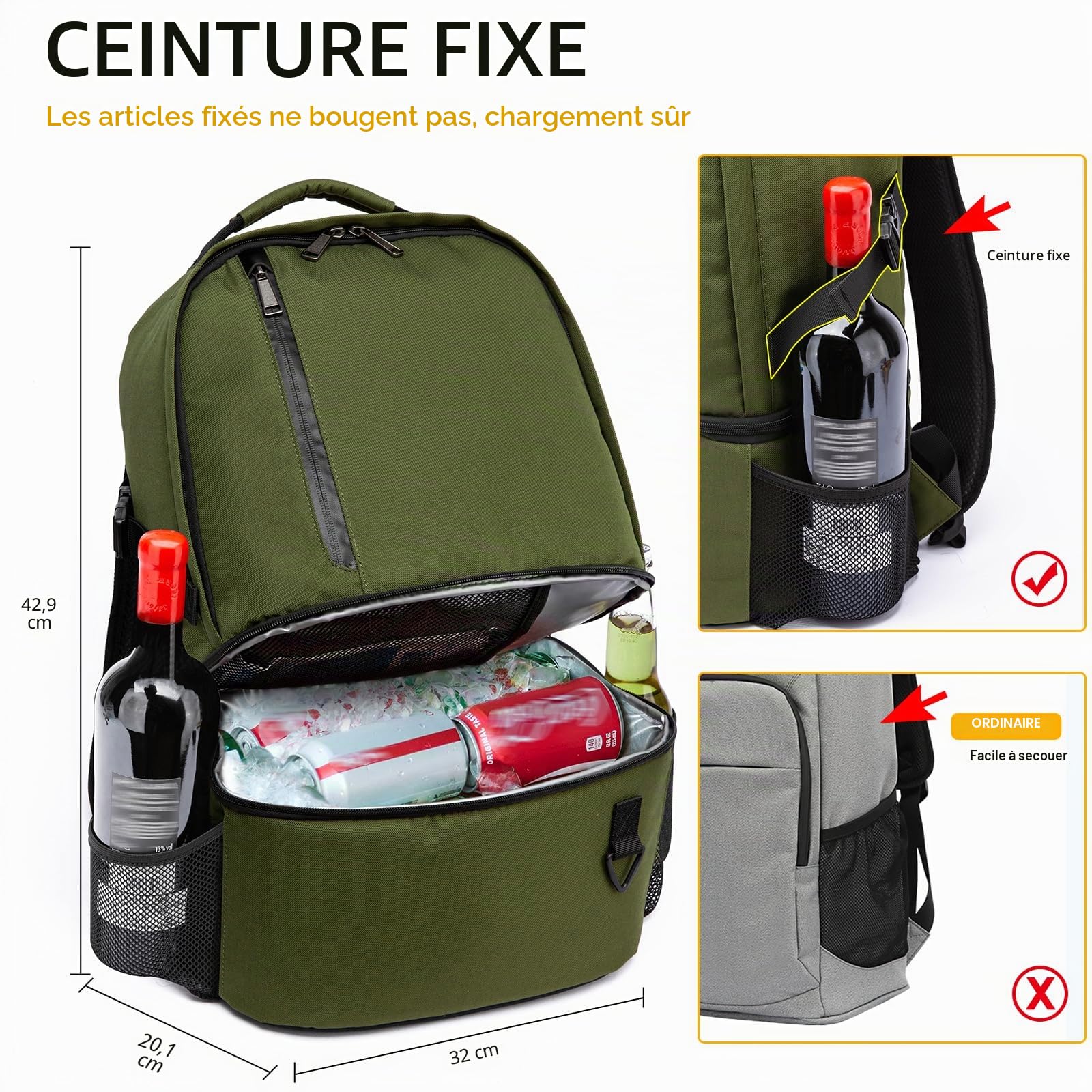 TUGUAN Sac à Dos Isotherme isolé 38 Canettes 28L, Sac Isotherme Léger Double Paroi Hommes Femmes pour Picnic Camping Voyage Randonnée Plage Parc