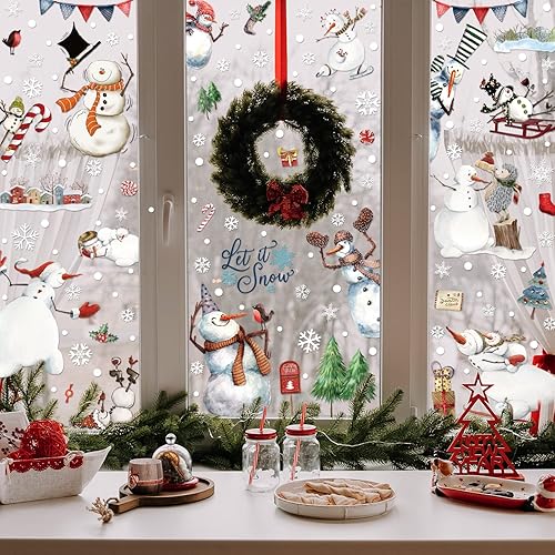 Miniatura 6 de Calcomanías de Navidad para ventana, diseño de muñeco de nieve, copos de nieve, para niños, decoración de vacaciones, vidrio, PVC, estática,