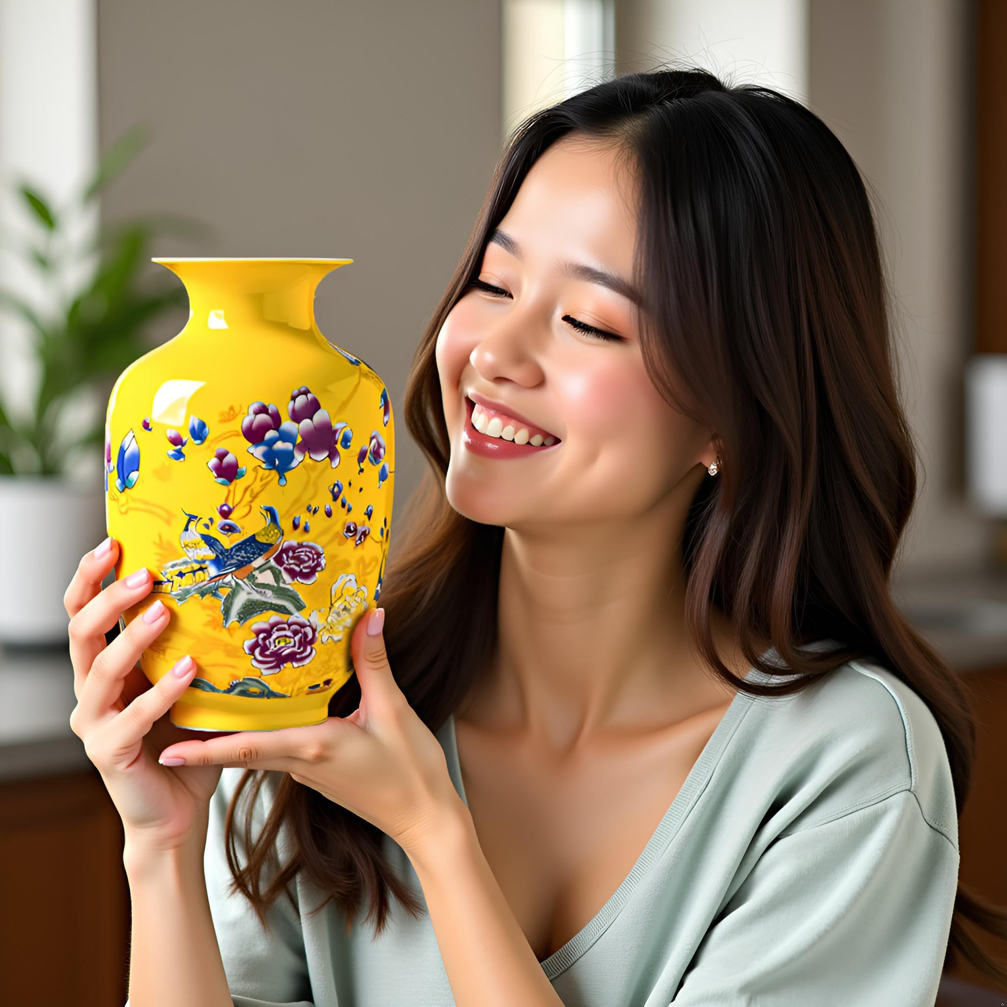 MTME Figurki porcelanowe, Jingdezhen paw dekoracyjny wazon na kwiaty, wystrój domu, prezenty ślubne, estetyczna rzeźba wystrój domu (Bażant Y)