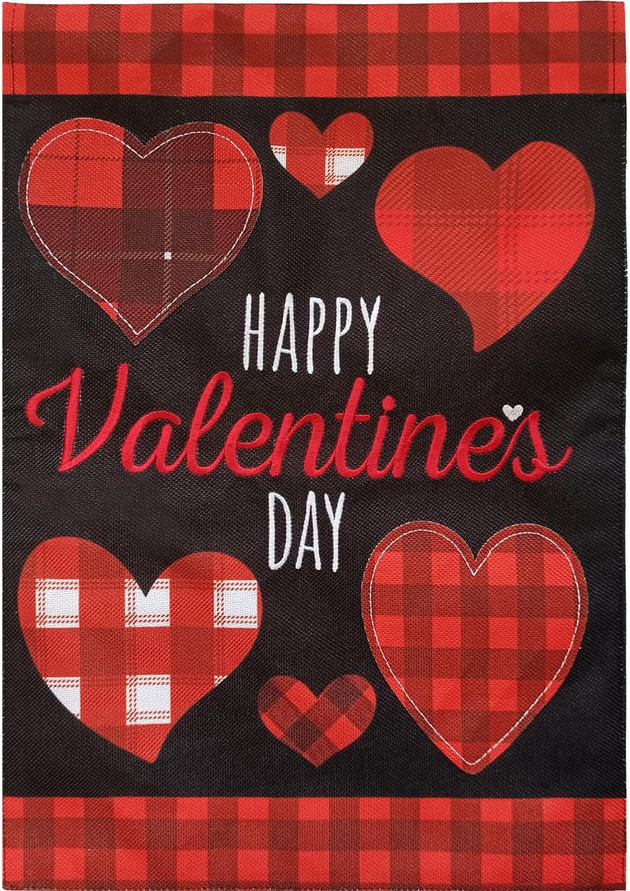 Patterned Valentine's Day Burlap House Flag Hearts 28" x 40" Briarwood Lane