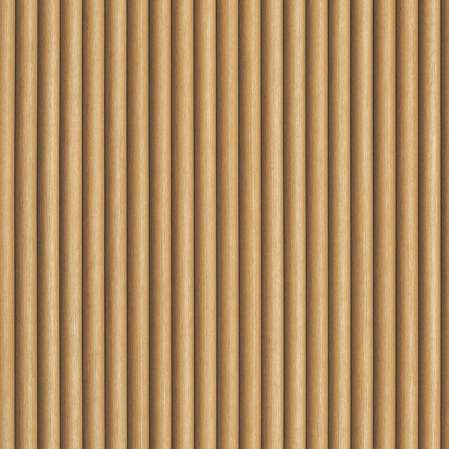 VEELIKE Rounded Wood Slat Wallpaper Peel and Stick Faux Fluted Wood Panels Wallpaper for Accent Wall Living Room Bedroom 15.7''x354'' Removable Self Adhesive Wood Contact Paper for Walls Cabinets DIY