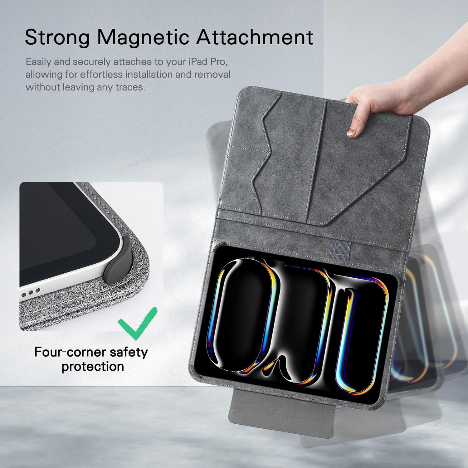 CoBak Premium Leather Case for iPad Pro 11-inch (M4/M5) 2024/2025, Built-in Folder Storage, Super Magnetic Back, Auto Sleep/Wake Function, - Image 5