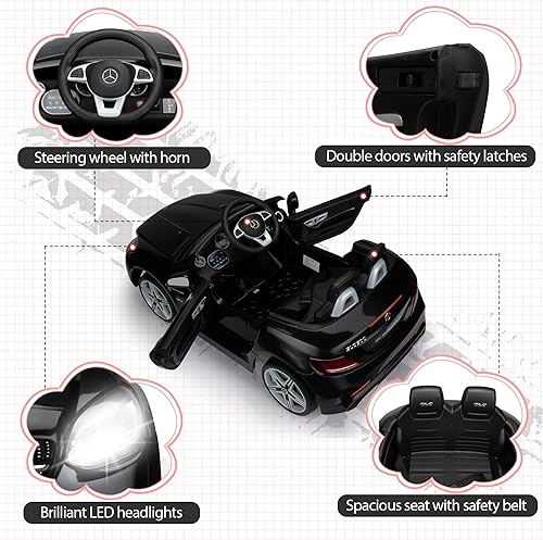 Miniatura 5 de TOBBI Mercedes-Benz SLC 300 para niños con licencia de 12 V funciona con pilas para niños de 3 a 6 años con luces LED bocina función de avancemarcha