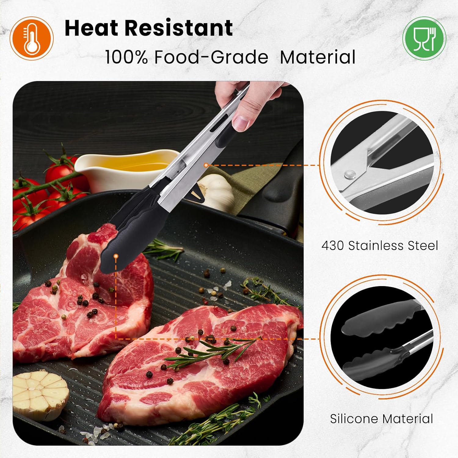 Kitchen Tongs Set of 2 (9” & 12”) – Stainless Steel & Silicone Cooking Tongs with Built-in Stand & Dishwasher Safe – Heat Resistant up to 600°F – Perfect for Grilling, BBQ, Salad & Frying