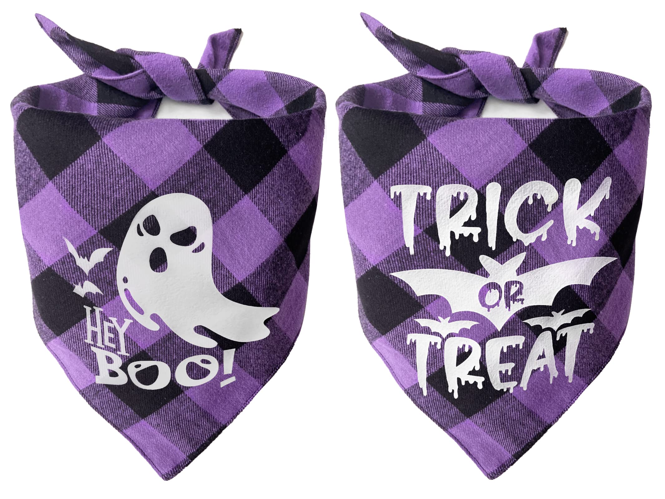 Halloween Dog Bandana,New Purple Plaid Style with Noctilucent Horror Bat + Ghost Pattern Dog Bandana for Small Medium Large Dogs Accessories Triangle Dog Halloween Scarf…