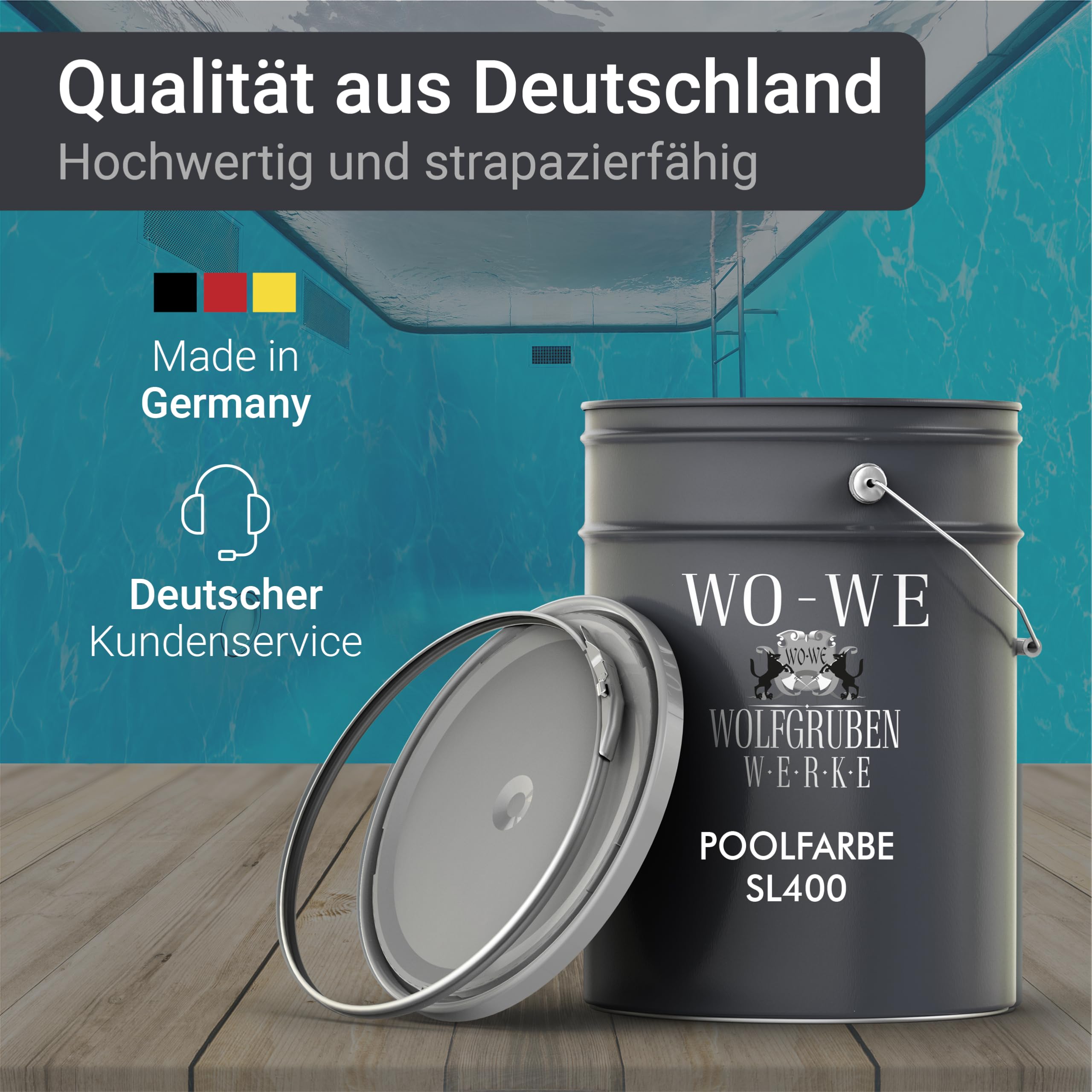 WO-WE Schwimmbadfarbe Poolfarbe Schwimmbeckenfarbe Lichtblau ähnl. RAL 5012-5L