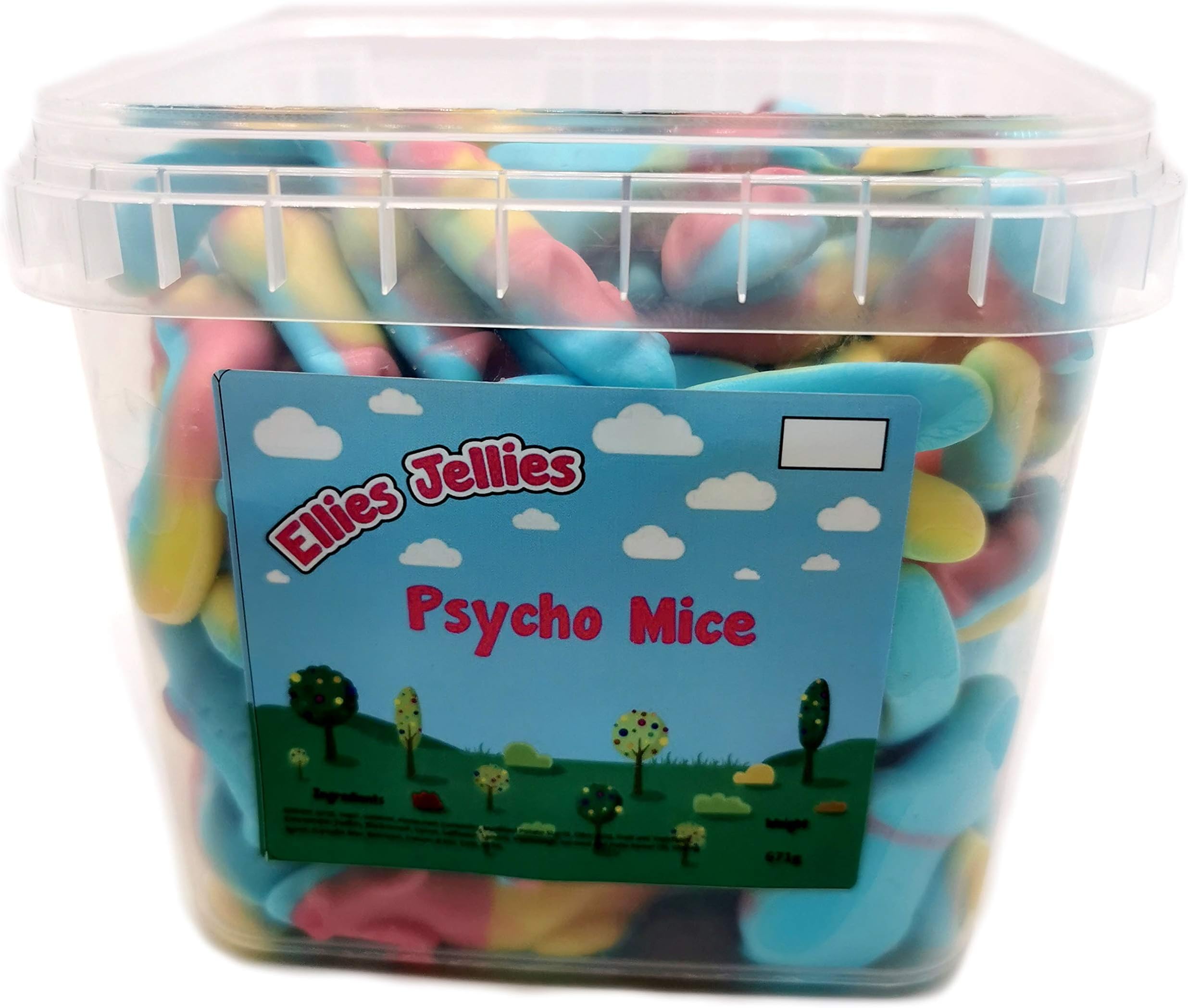 Ellies JelliesEllies Jellies, Psycho Mice, 671g Square Tub, Fruity Flavor, Vibrant Colors, Chewy Jellies