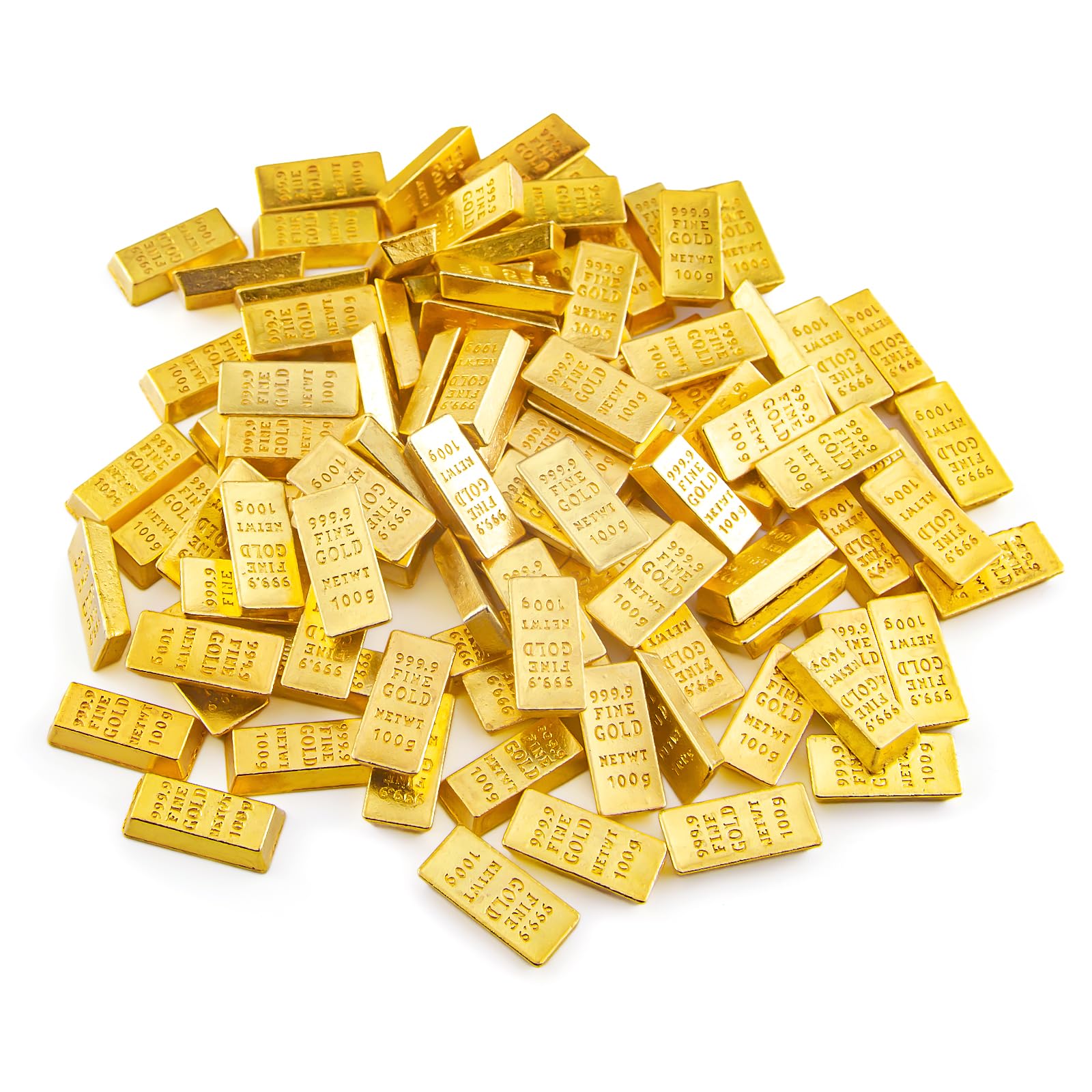 Fake Gold Bars Mini - 100 Pieces Tiny Gold Bar for Crafts, Dollhouse Miniatures, Fairy Garden, Vase Filler, Train Set Scenery, Party Favors, Treasure Chest Decoration,Miniature Accessories