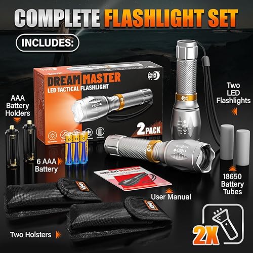 Miniatura 2 de Paquete de 2 linternas LED de alto lúmenes con 6 pilas AAA, 5 modos, mini linterna táctica impermeable para camping, senderismo, linterna brillante