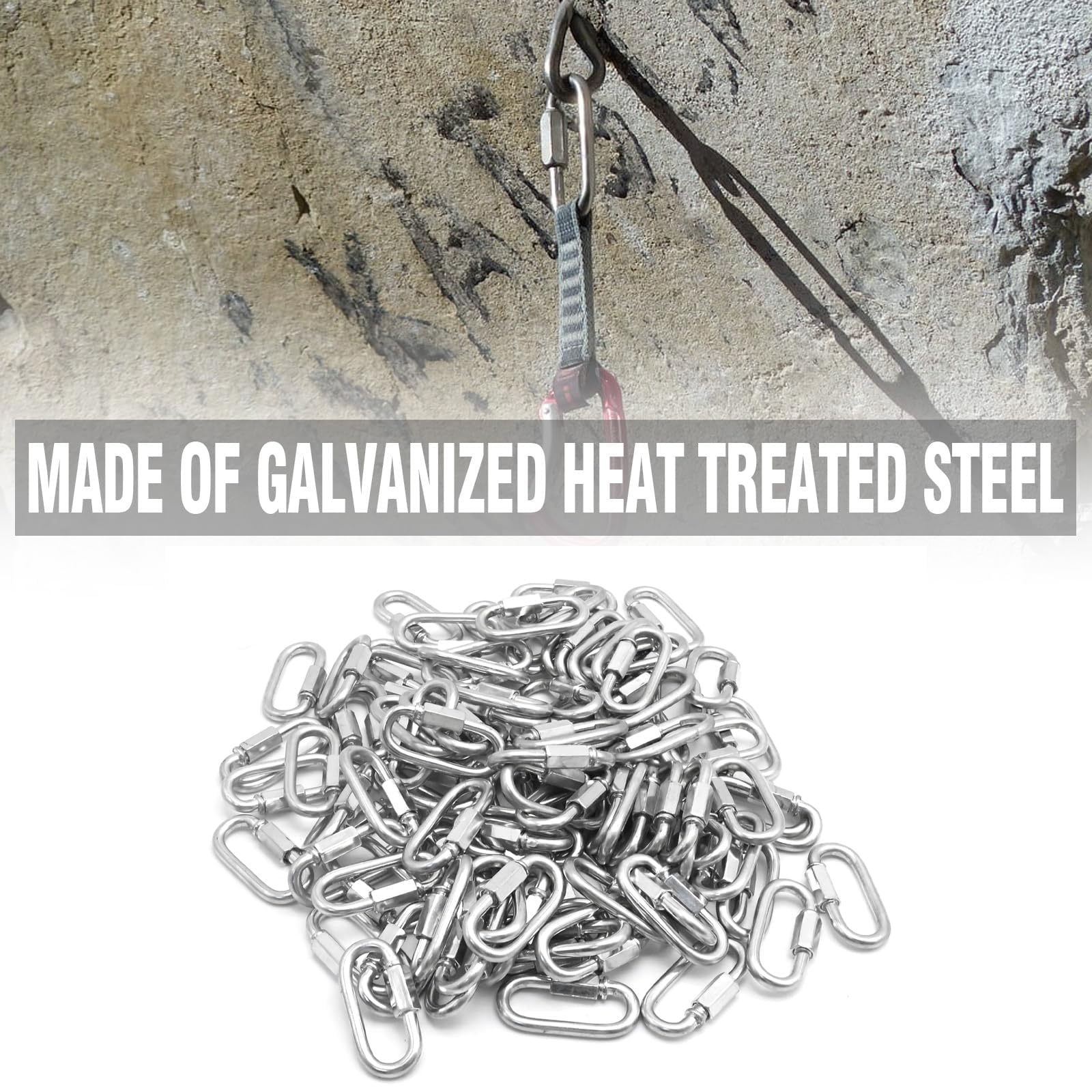 EATAKWARD Moschettone resistente con collegamento rapido a catena, diametro 1/4", collegamento rapido, filettatura zincata, moschettone di bloccaggio a forma di D, per catena di sicurezza, campeggio