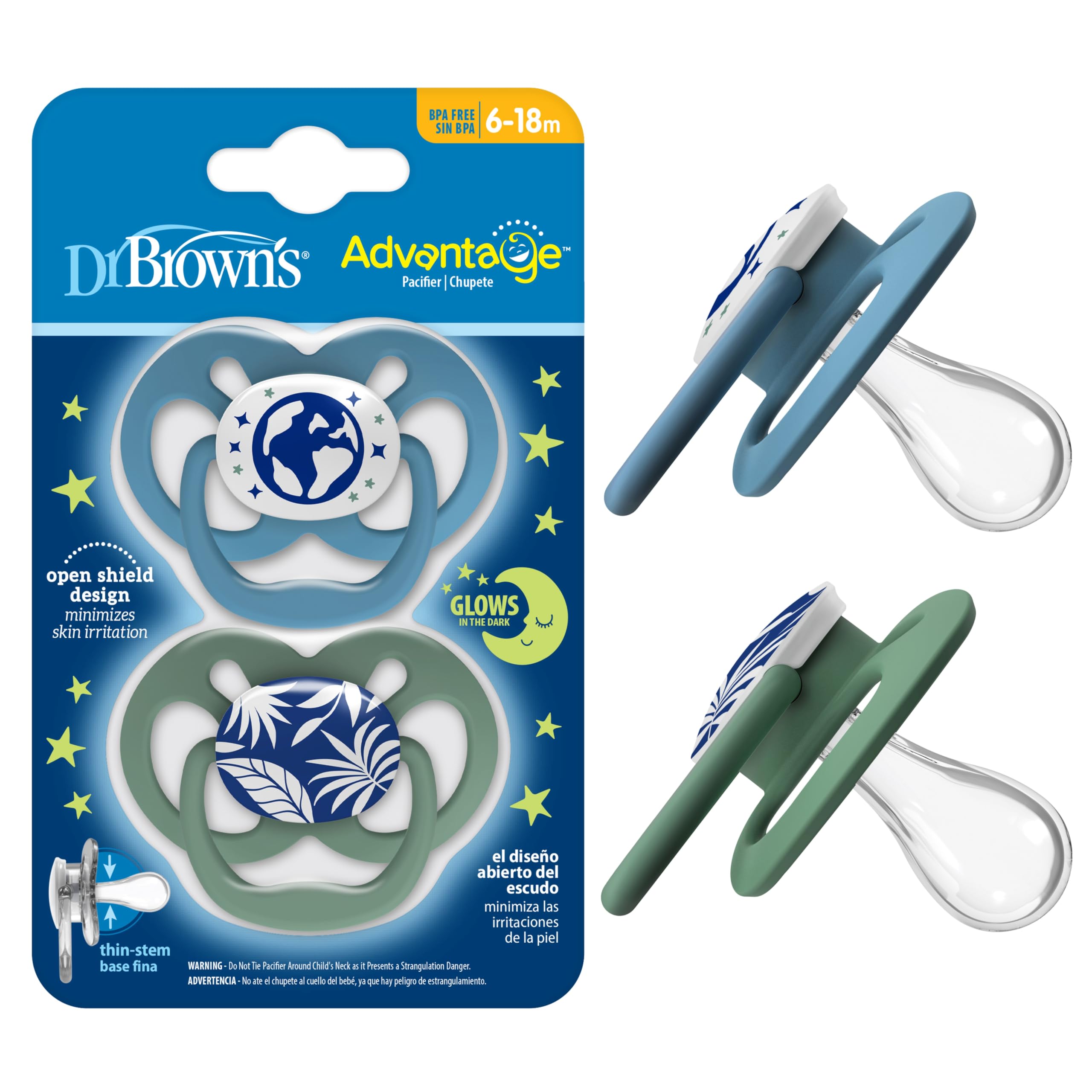 Dr. Brown's Advantage Glow in The Dark 2 Piece Stage 2 Pacifie (Pack of 2, Blue)-picture-26