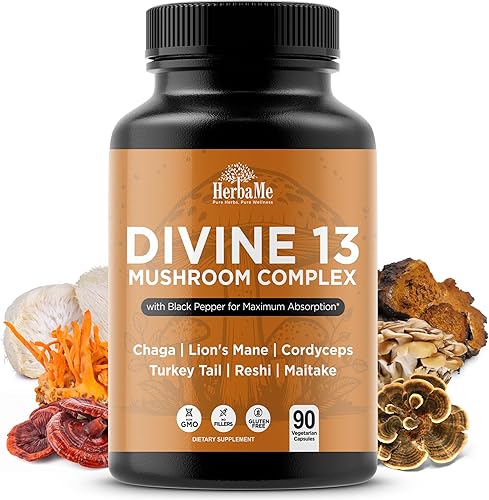 Complejo de extracto de hongos con pimienta negra, melena de león, cordyceps, cola de pavo, chaga, shiitake, maitake, suplementos cerebrales