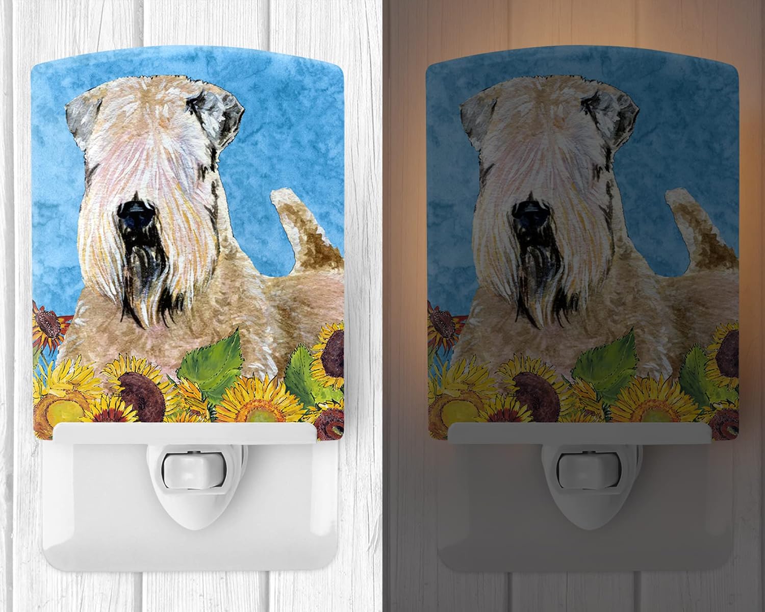 Caroline's Treasures SS4121CNL Wheaten Terrier Soft Coated in Summer Flowers Ceramic Night Light Compact, UL-Certified, Ideal for Bedroom, Bathroom, Nursery, Hallway, Kitchen, 6x4x3, Multicolor