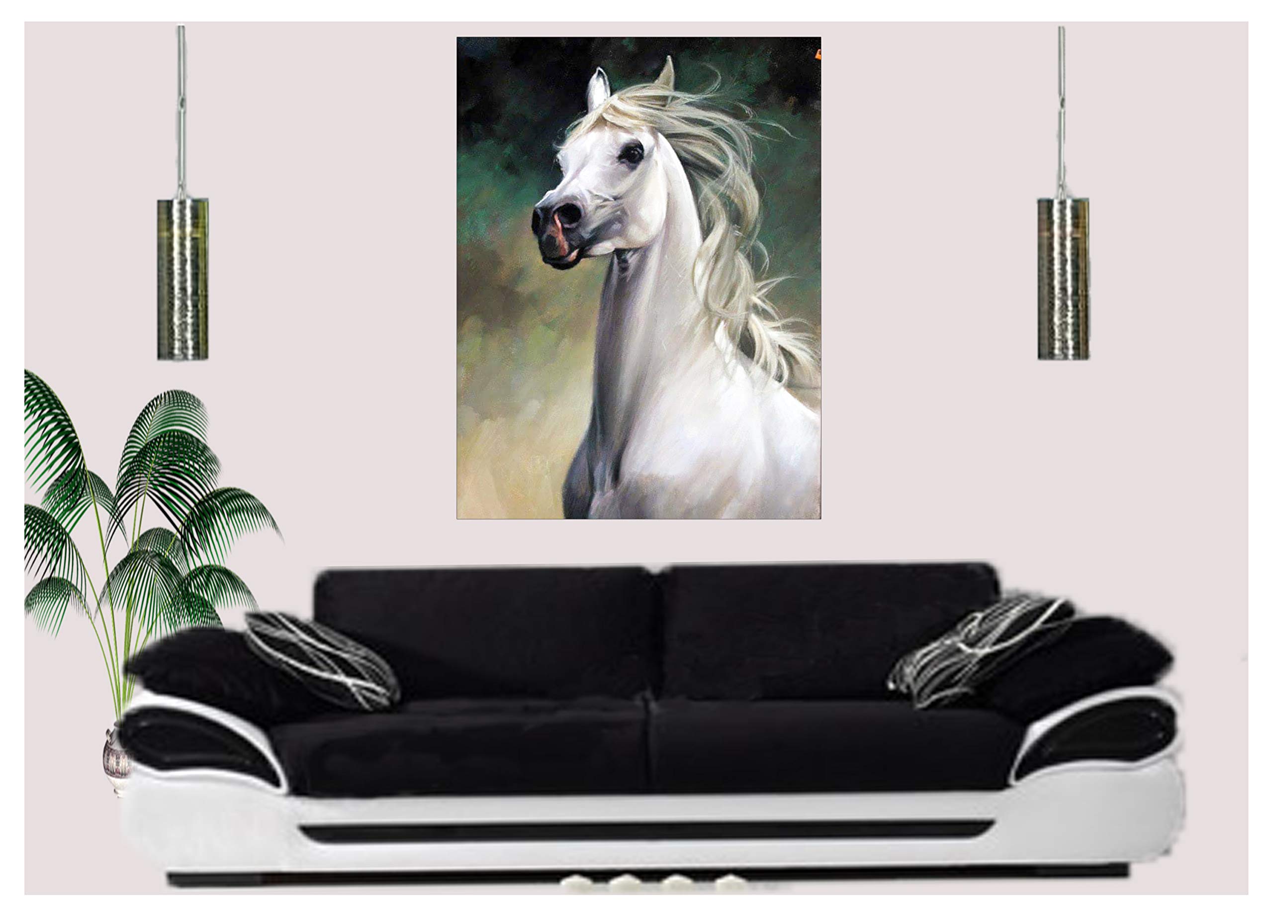 Hermoso Caballo Corriendo Dibujado Con Carbón Pastel Suave Impreso