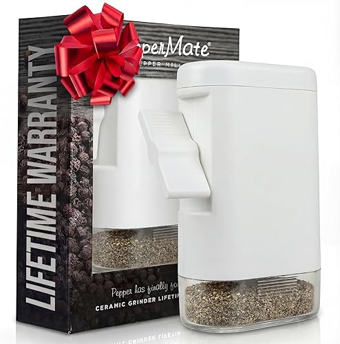 PepperMate Molinillo de Pimienta Tradicional 723 - Molinillo Llave en Mano de Alto Volumen para Sal y Granos de Pimienta Gourmet (Blanco)