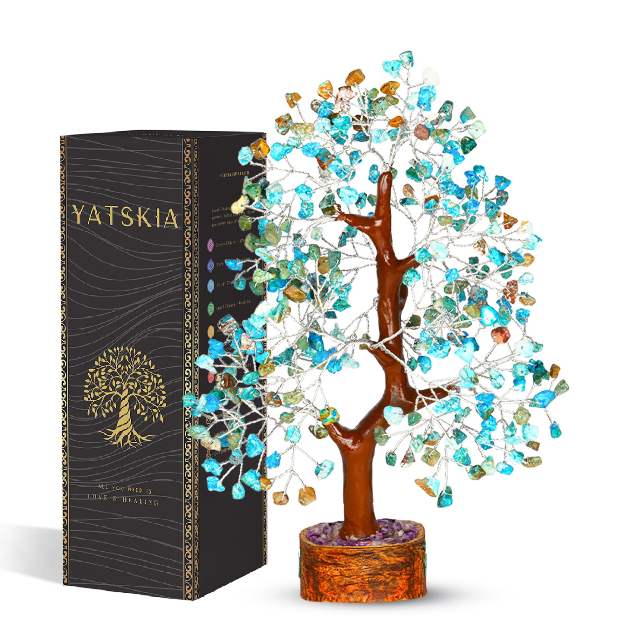 Yatskia Turquoise Crystal Tree - Gemstone Tree - Crystal Home Decor - Good Luck Charms - Spiritual Gifts for Women - Chakra Stones - Meditation Decor — image 1