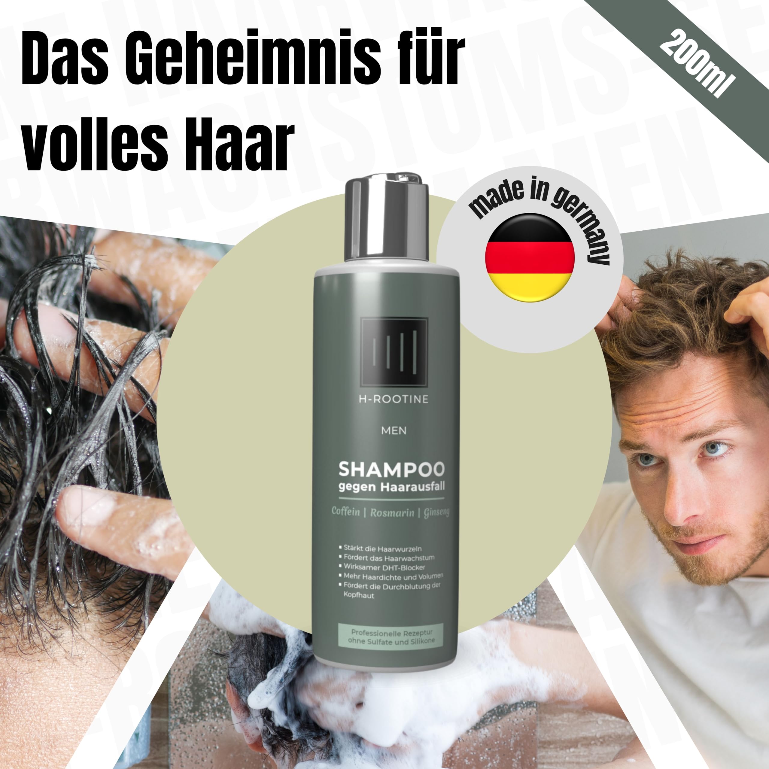 Coffein-Shampoo gegen Haarausfall* für Männer (200ml) • Anti-Haarausfall* Shampoo mit Coffein, Rosmarin & Ginseng • Fördert Haarwachstum & pflegt die Kopfhaut