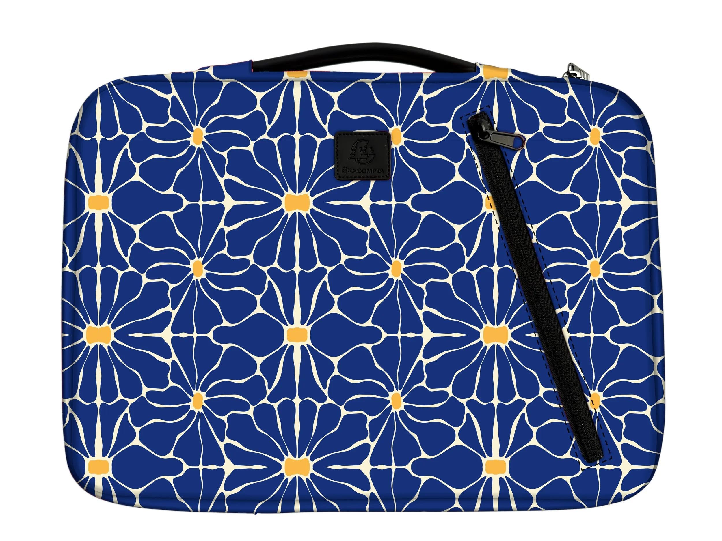 Exacompta - Réf. 17353E - 1 Housse ordinateur compatible avec PC de 15-16 pouces - poignée rétractable - petite poche à l'avant - fermeture zippée sur 2 côtés - en tissu recyclé - Flower