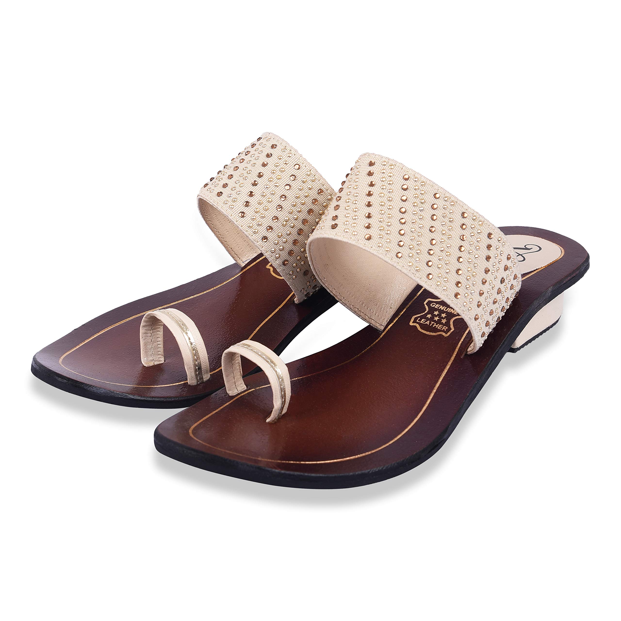 VYERI Women’s Slip On Block Heel,Cream,Genuine Leather Sandals for Casual and Ethnic Wear-10UK (B0917RDKHF) Amazon Price History, Amazon Price Tracker