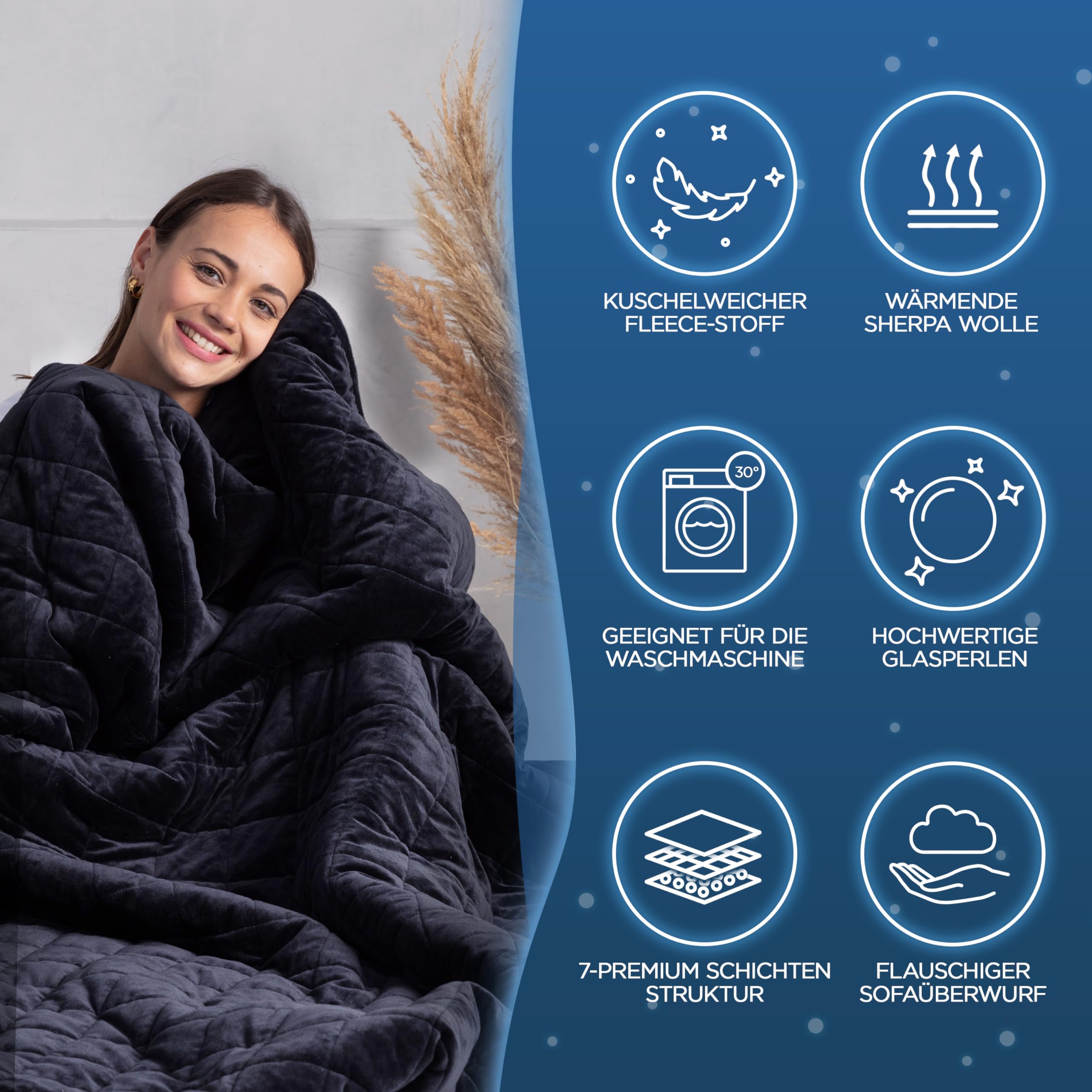 Samthus Gewichtsdecke 135x200cm 9kg Sherpa Fleece Oeko-Tex Zertifiziert Therapiedecke Schwarz