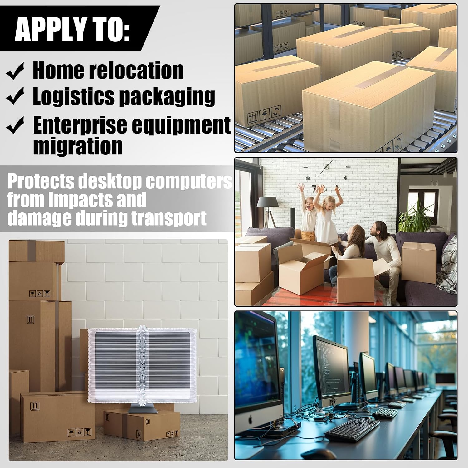 Chunful 6 for 3 Screens with 1 Pump Inflatable Protective Bags Compatible with 27" Desktop Monitor Shipping Box Moving Packaging Air Bag for Relocation Renting Monitor Dust Cover Computer Storage Case