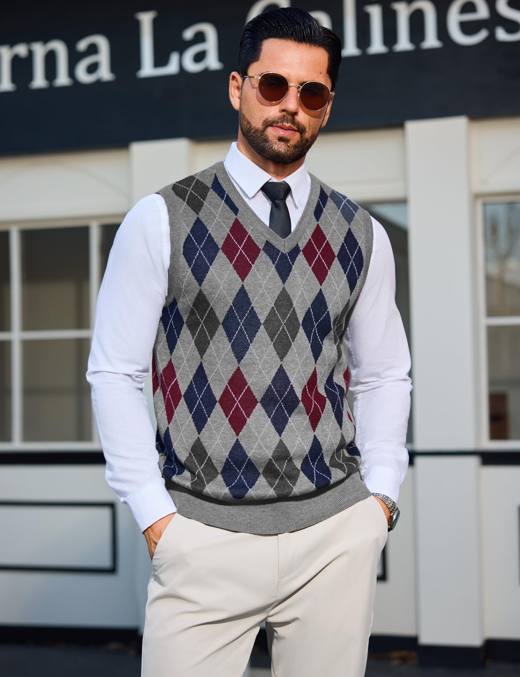 Sykooria Gilet Maglione da Uomo con Scollo V Maglioncino Smanicato Senza Maniche Pullover Gilet Cotone in Maglia Invernale Maglioni e Cardigan da Uomo Casual