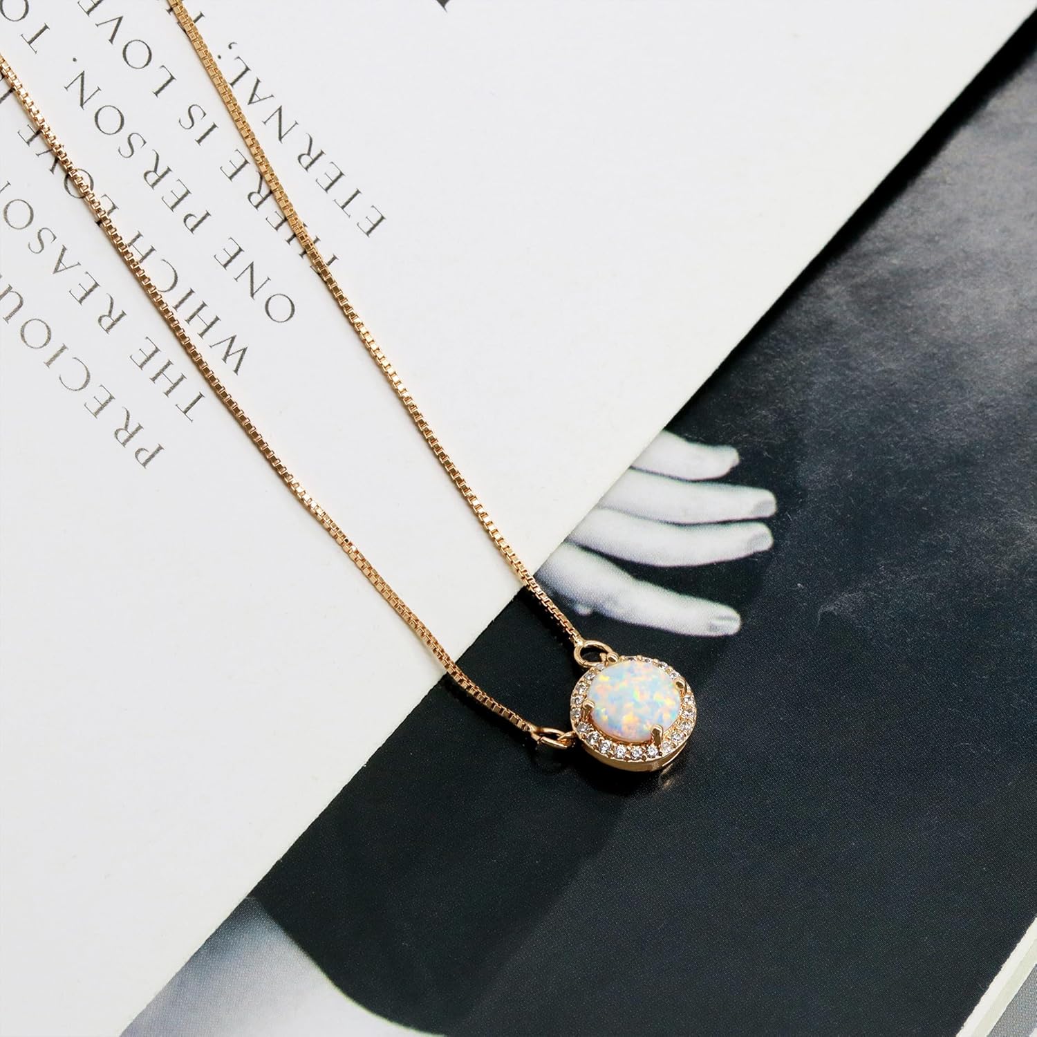 AILUOR White Opal Necklaces for Women, Rose Gold Plated Dainty 11mm Round Gemstone Pendant October Birthstone Pendant Necklace for Women Bridal Wedding Jewelry Birthday Gift for Wife Mom Her - Image 7