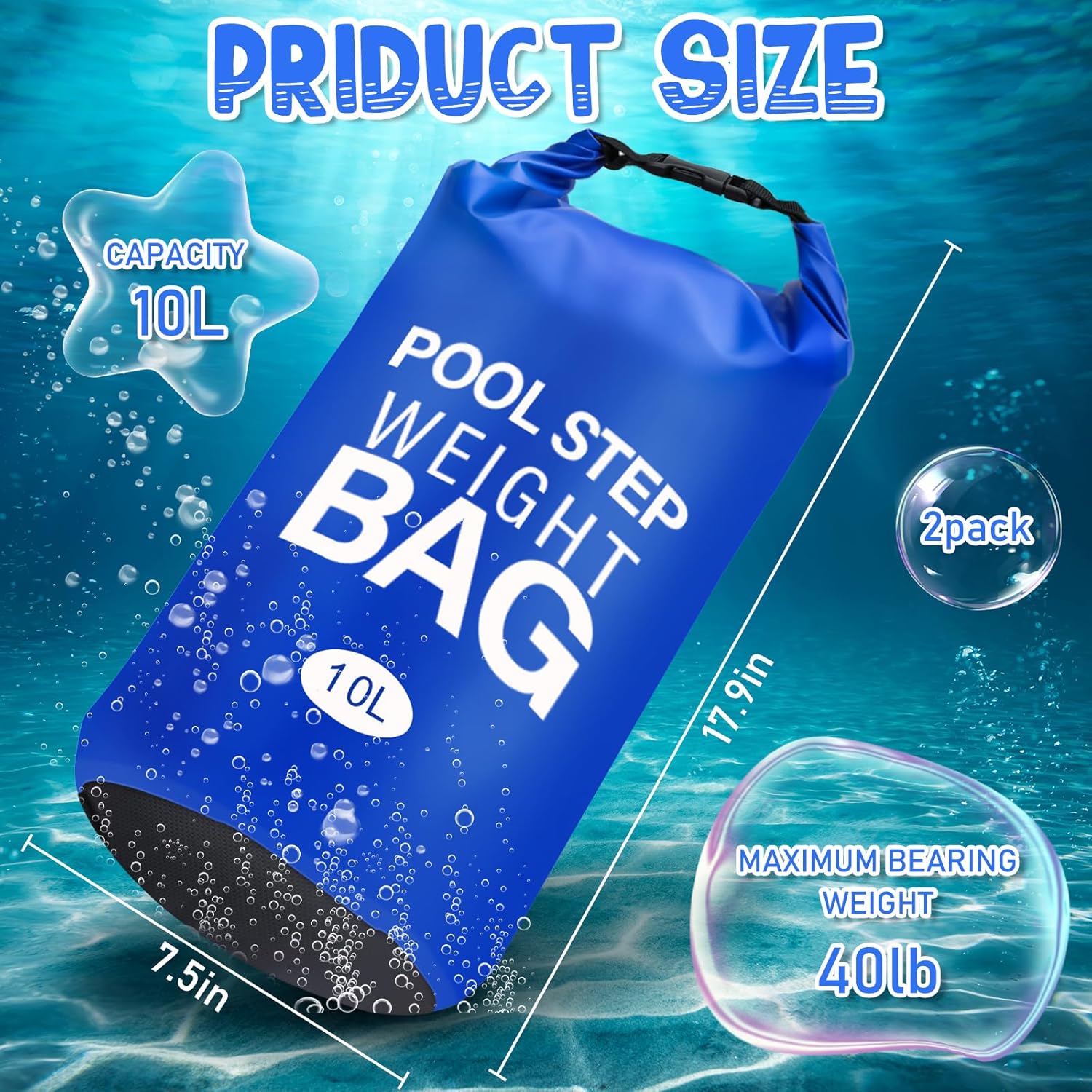 Pool Step Weights, Pool Ladder Weights for Above Ground Pools, 2 Pack 10L/25LB 500D PVC Pool Weights for Ladders, Waterproof & Tear-Resistant Sand Bags for Pool Steps - Image 2