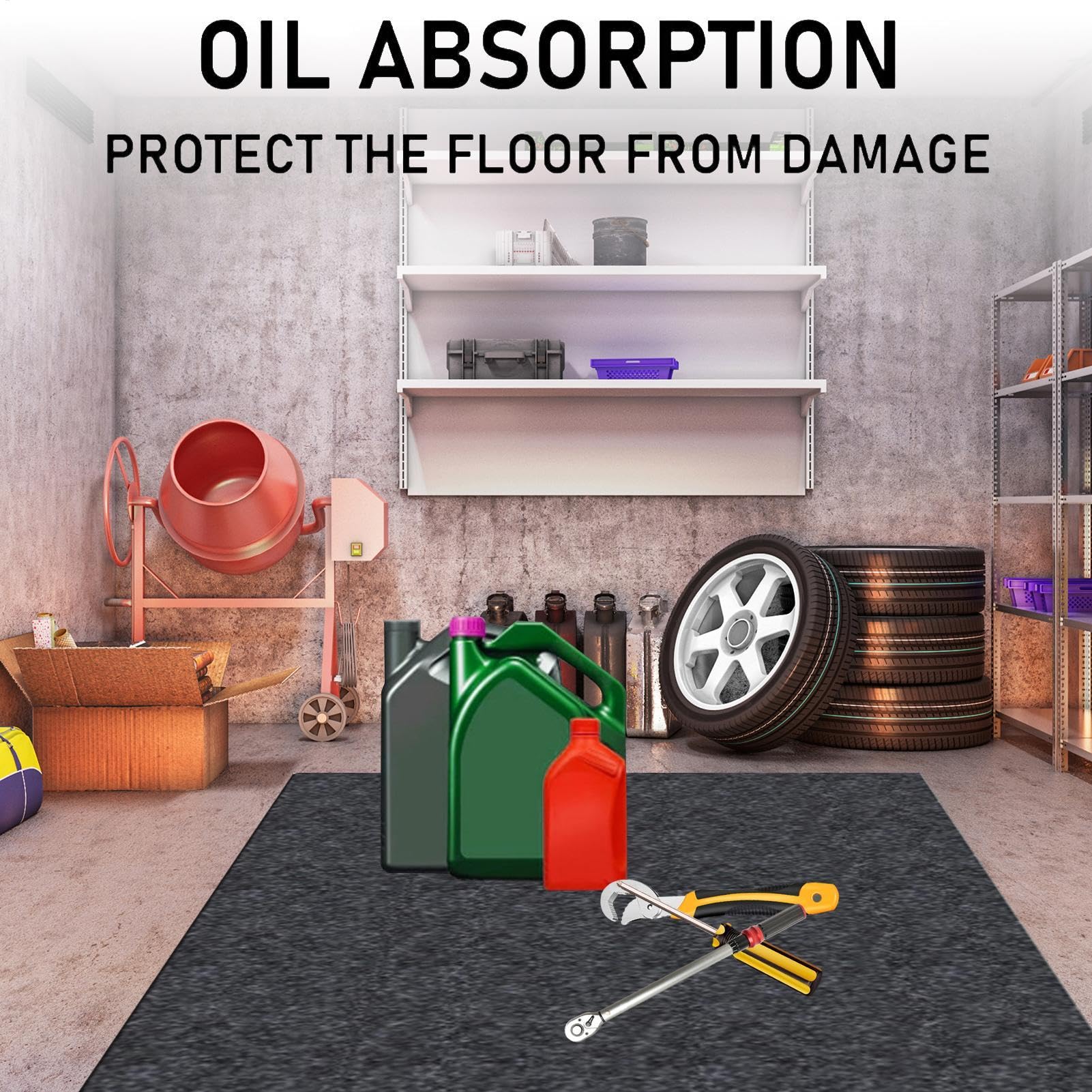 Garage Floor Mat, Felt Car Rug, Anti Slip Washable Protection Design, Impermeable Maintenance Pad Ideal para Debajo de los vehículos y Las entradas, 98 x 236 Pulgadas