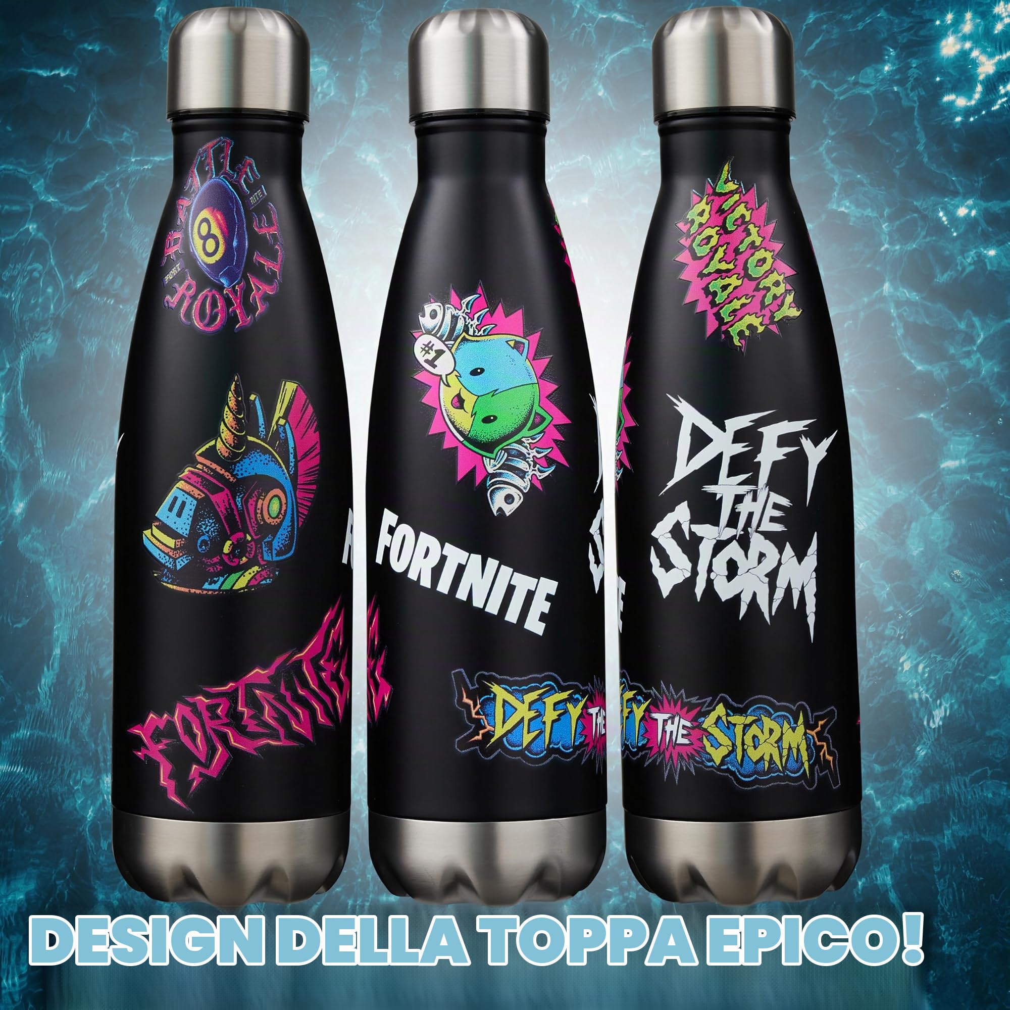 Fortnite Borraccia Termica per Adulti e Adolescenti 500ml, Acciaio Inossidabile Borracce Termiche per 24 Ore, BPA Free, Regali per Lui e Lei (Nero Fortnite)