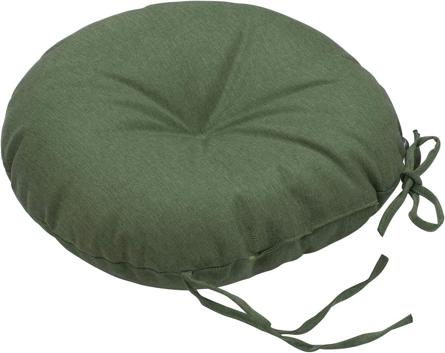 Magpie Fabrics 15" Round Bistro Seat Cushions with Ties, Set of 2, Waterproof All Weather Tufted 4" Thick Patio Chair Pads for Home Garden Dining Metal Stool - Green