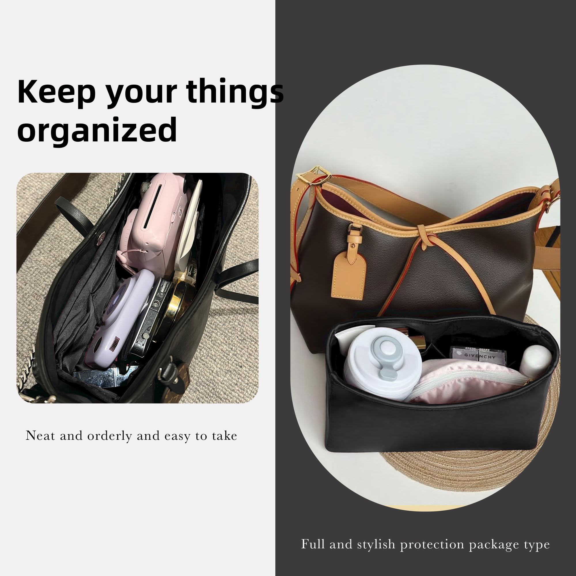 DGAZ Organizador de Bolso de Seda Premium, Inserto Ligero para Carryall PM/MM, Forro Interior Elegante que Protege y Organiza (Noir, Carryall MM)