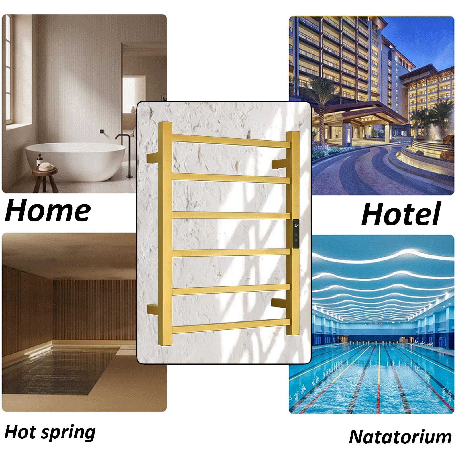 Secatoallas Electrico Pared con Temporizador,Control Táctil Toallero De Baño Electrico,Radiador Electrico Bajo Consumo Termostato,Oro,Right Line