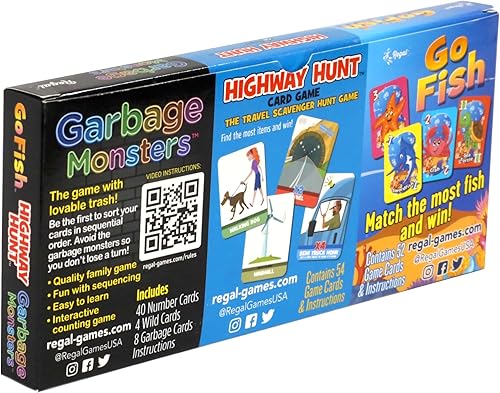 Miniatura 3 de Regal Games - Juego de juegos de cartas Highway Hunt, Go Fish, Garbage Monsters - Apto para toda la familia, divertidos juegos de cartas - Buscar y
