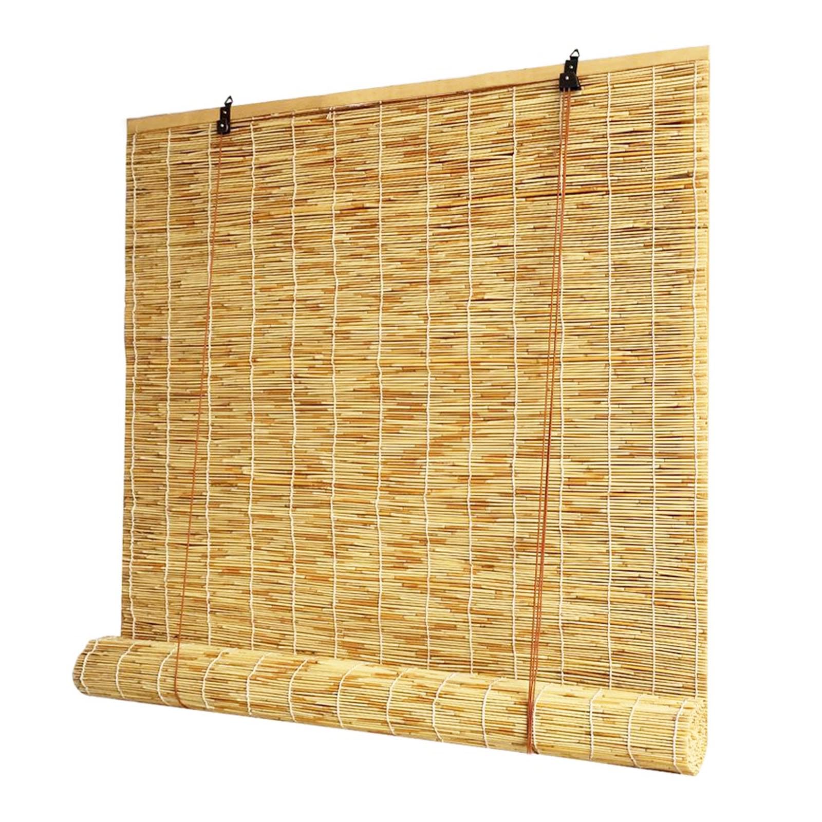 YNLeMM Roll Up Bamboo Shades Blinds for Patio ?Custom Size?Retro Reed Outdoor Porch Sun Shade Curtains Window Home Roman Privacy Primary Color White
