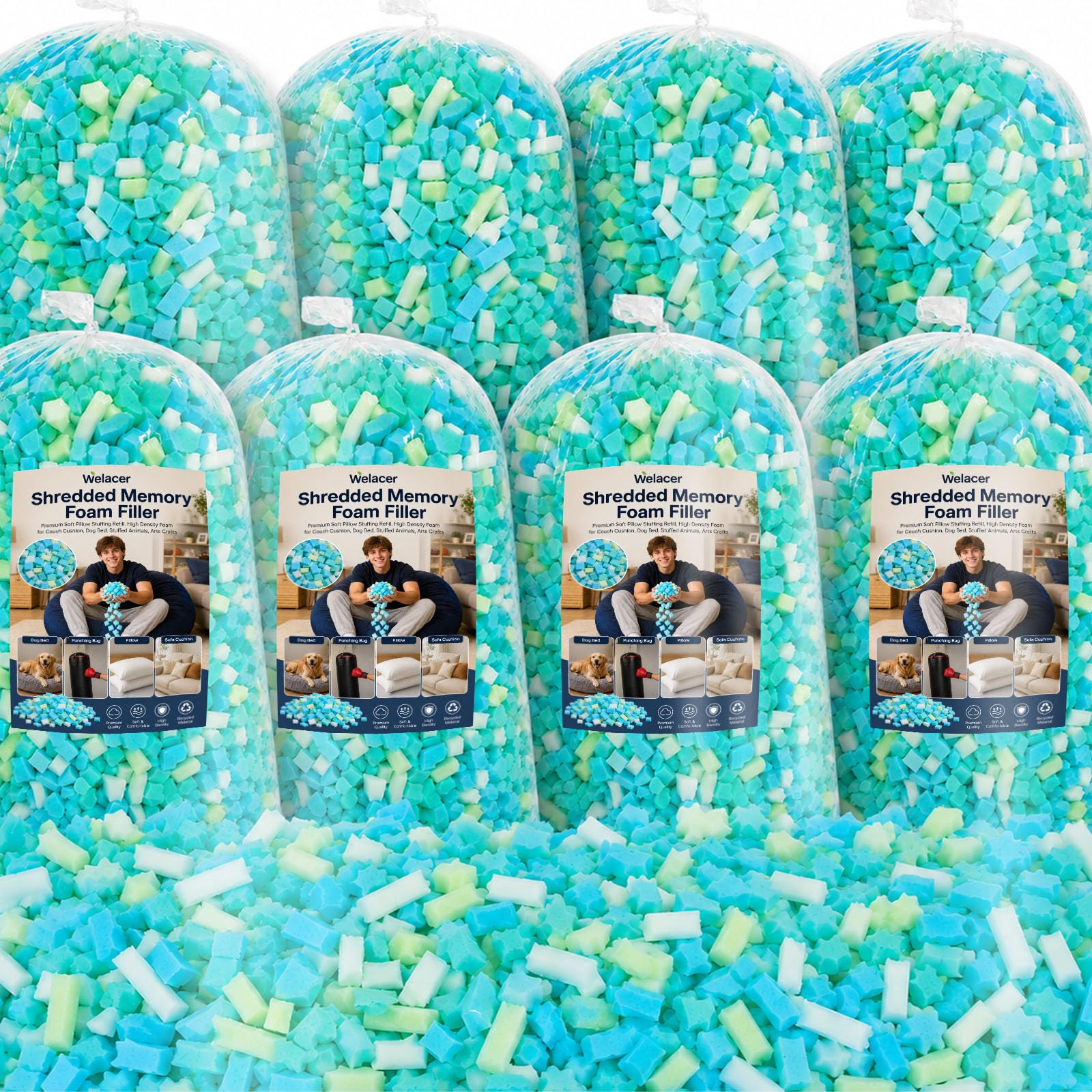 Welacer Multi Color Shredded Memory Foam Filling 18.14KG, Bean Bag Refill