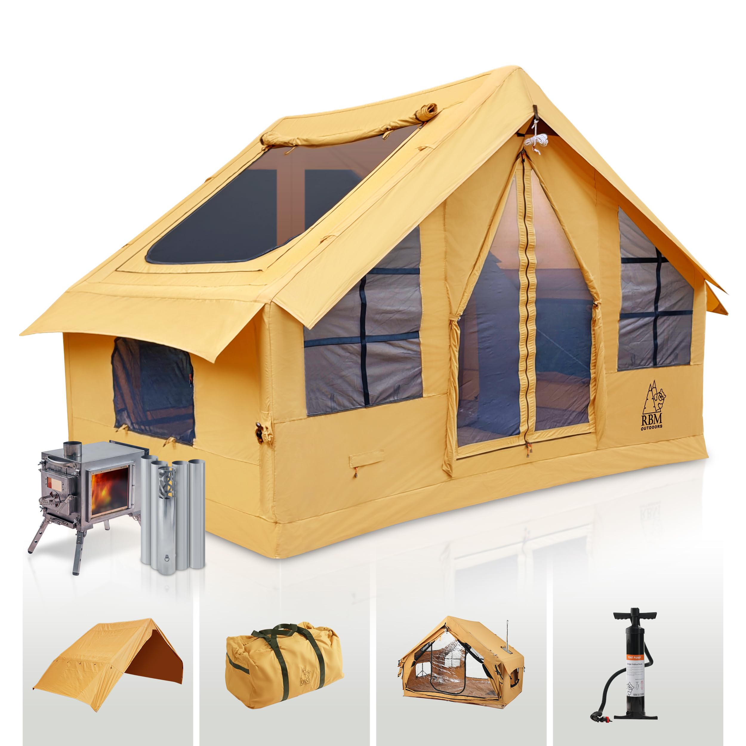 RBM Outdoors Panda Air Inflatable Canvas Camping Tent with Stove