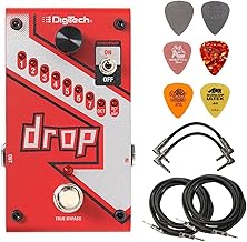 Digitech DROP Polyphonic Drop Tune Pitch-Shifter Pedal Bundle with 2 Patch Cables, 2 Instrument Cables, and 6 Dunlop Picks