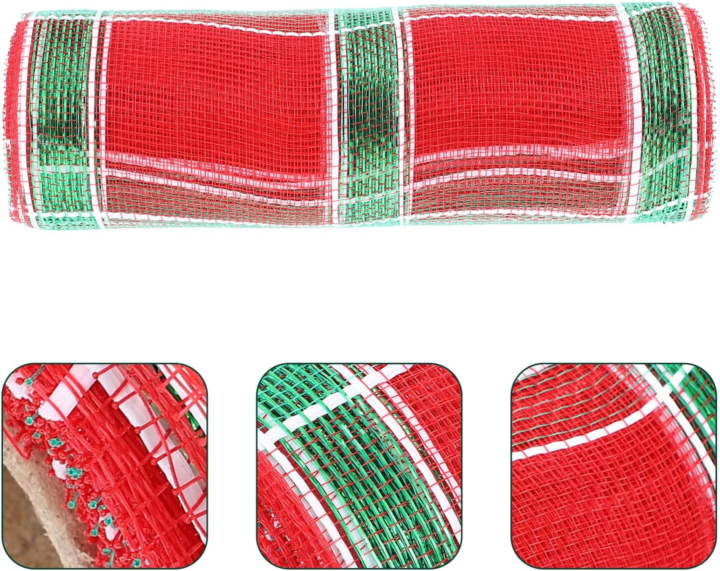 HEMOTON 26cm Red Green Mesh Ribbon for Christmas DIY Wreath and Box Decoration, Polyester Festival Craft Ribbon, Holiday Packing Supplies
