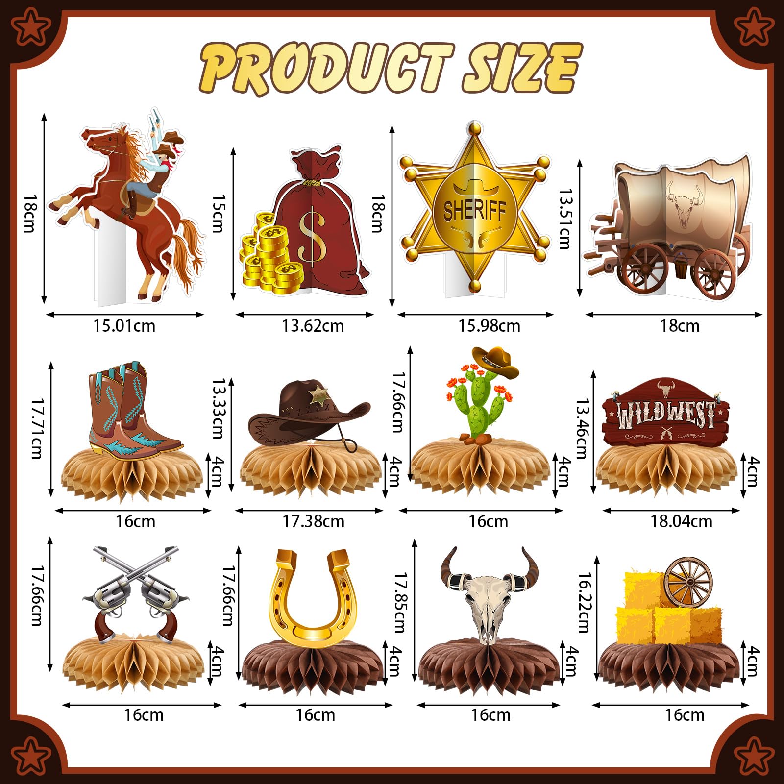 Chrisfall 12 Pcs Western Cowboy Party Decorations Wild West Honeycomb Centerpieces Cowboy Table Decor Western Theme Party Decor for Wild West Birthday Baby Shower Supplies