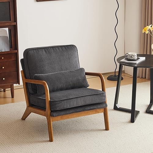 Miniatura 87 de Karl home Silla decorativa moderna de mediados de siglo con almohada, silla tapizada de tela bronceadora, con brazo de salón con marco de madera