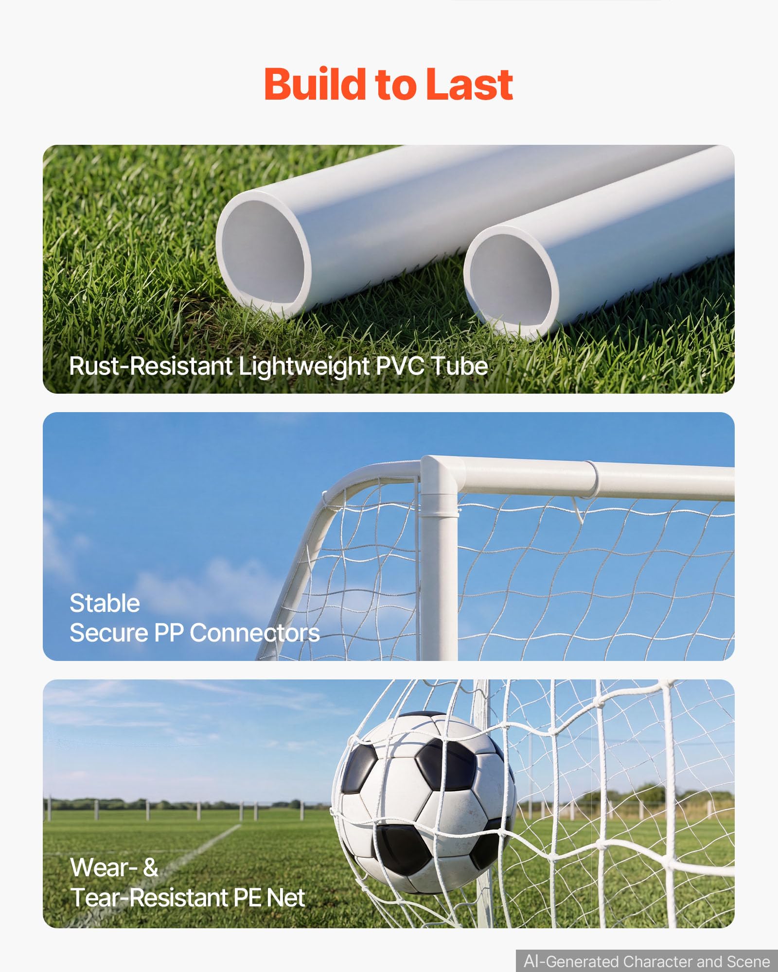 VEVOR Porta da calcio 30,5 x 15,2 cm, 30,5 x 1,8 cm, 2,4 x 1,8 m, porta da calcio in PVC per cortile, portatile, resistente alle intemperie, bersaglio cono, per adolescenti, bambini e adulti
